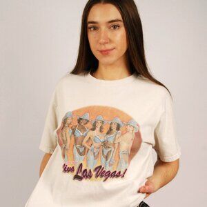 90s Viva Las Vegas T-Shirt (L) large white vintage Dick Feeney showgirls cowgirl